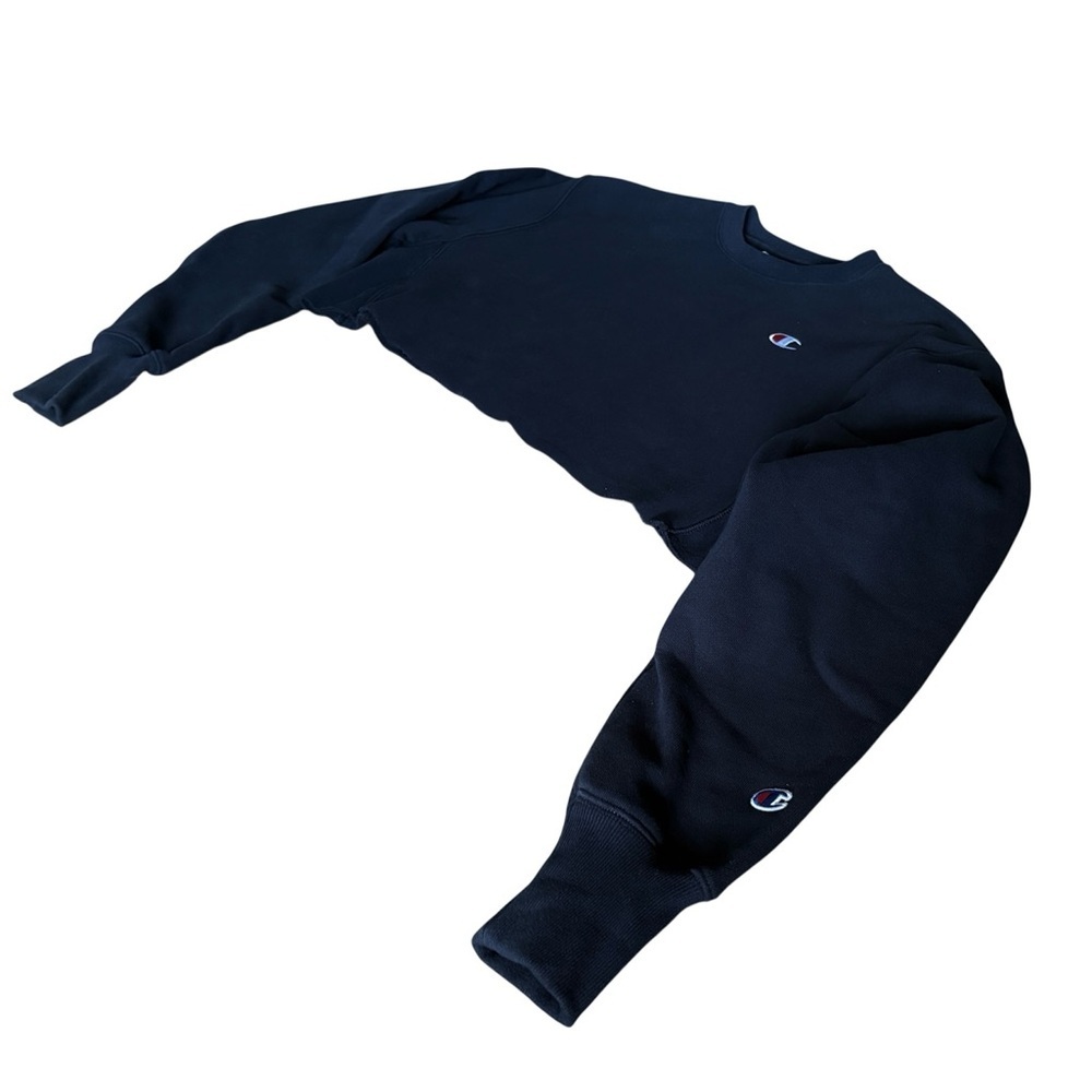 New Champion women's logo cropped long sleeves sweatshirt blue S/M 84% cotton - Picture 3 of 6
